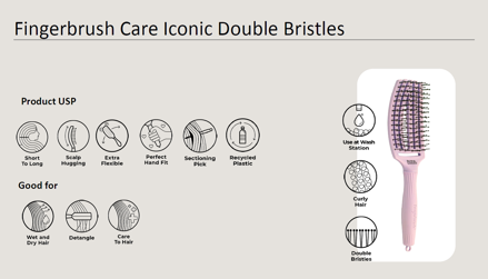 OLIVIA GARDEN Finger Brush Double Bristles kefa na vlasy masážna 6-radová stredná dvojité plastové piny