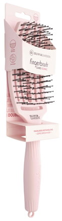 OLIVIA GARDEN Finger Brush Pink Double Bristles kefa na vlasy masážna 6-radová stredná dvojité plastové piny